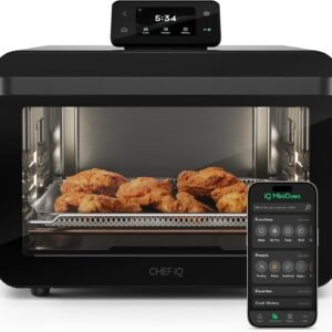 เตาอบอัจฉริยะ CHEF iQ MiniOven พร้อมหม้อทอดไร้น้ำมัน 11-in-1 เตาอบแบบตั้งโต๊ะ อบ ย่าง ทอดไร้น้ำมัน ย่าง อบแห้ง 1,750 วัตต์ ความจุ 25 ควอร์ต ปรุงอาหารรวดเร็วด้วยระบบควบคุมแบบหน้าจอสัมผัส - สีดำ